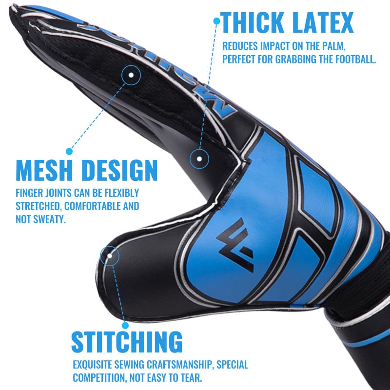 Malker Soccer Goalie Gloves Goalkeeper Gloves with Fingersave and Double Wrist Protection, Strong Grip Goalkeeper Gloves for Youth&Adult Size 5ï¼ˆBlackï¼‰ - Image 3